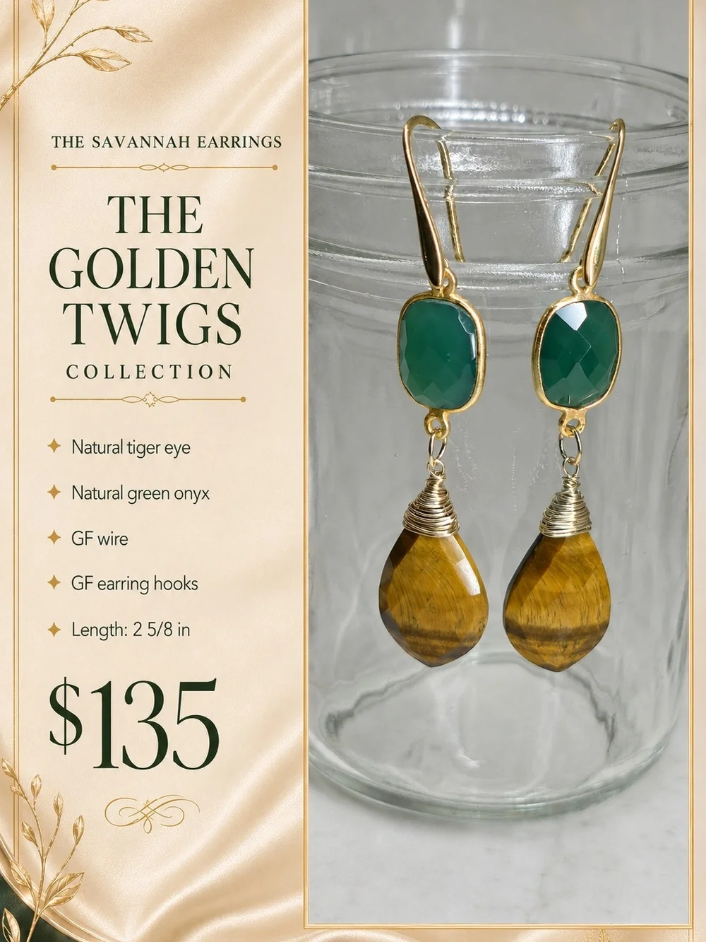 Savannah Earrings — Green Onyx & Tiger Eye